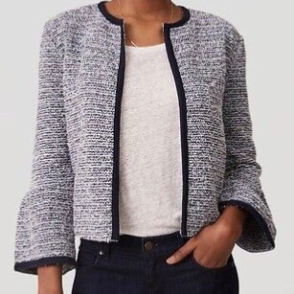 Ann Taylor LOFT Blue Tweed Bell Sleeve Blazer Size Medium